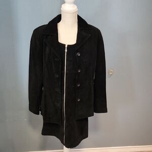 Maxima Wilson Onxy Black Suede Leather Sleeveless Midi Dress and Moto Jacket